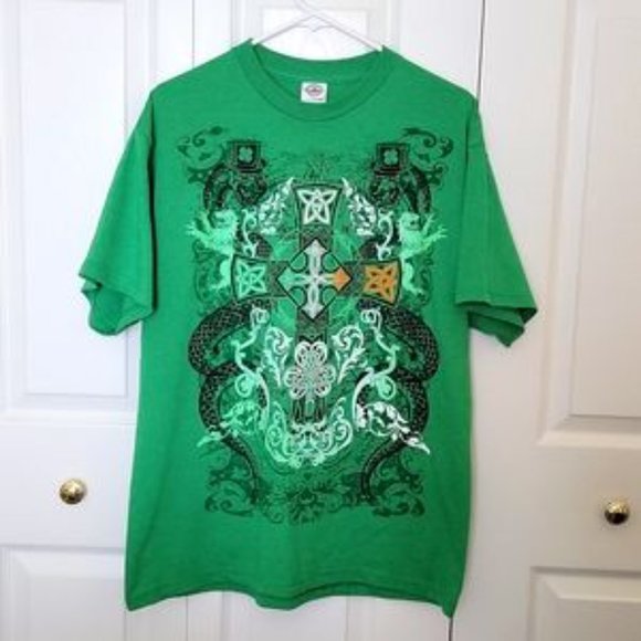 Celtic Cross Irish Symbols Graphic T Shirt Delta Pro Weight Green Short L - Picture 8 of 10